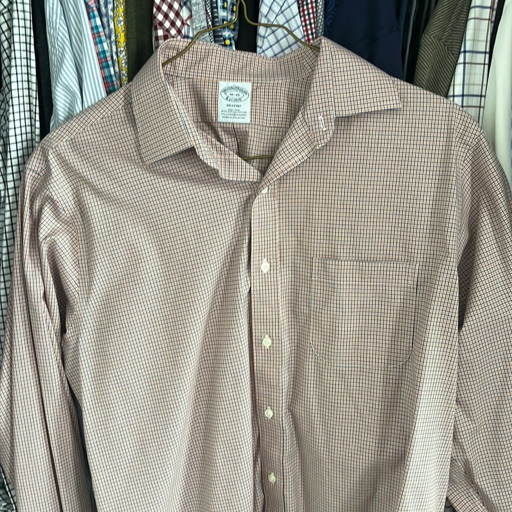 Brooks Brothers long sleeve button down dress shirt. Orange/Blue/White